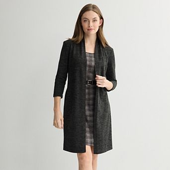 Women's Studio Connection Mock Jacket Dress with Plaid Inset & Wide Elastic Belt