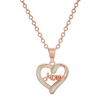 Steeltime 24" 18k pink gold plated brass opal heart shape "Mom" pendant