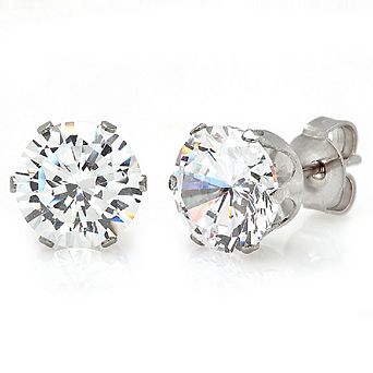 Steeltime Ladies stainless steel simulated diamond stud earrings