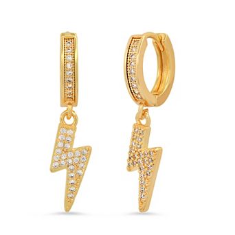 Steeltime Ladies 18k gold plated brass simulated diamonds dangling charm thunder huggie earrings