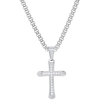 Steeltime 24" stainless steel simulated diamond cross pendant