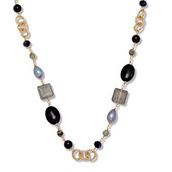 PalmBeach Jewelry Genuine Black Onyx and Gray Labradorite Goldtone Drop Necklace 34-inch