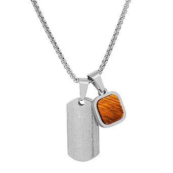 Steeltime 24" stainless steel and tiger eye Lords prayer dog tag pendant