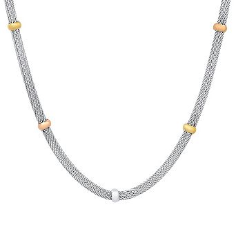 Steeltime 18" tri toned stainless steel beads mesh necklace