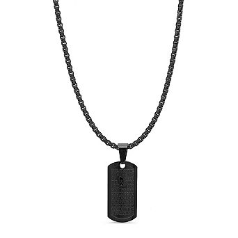Steeltime 24" black ip stainless steel God grant me.. Prayer dog tag pendant