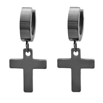 Steeltime Ladies Black IP stainless steel cross earrings