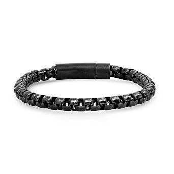 Steeltime Men's black ip stainless steel round box link bracelet