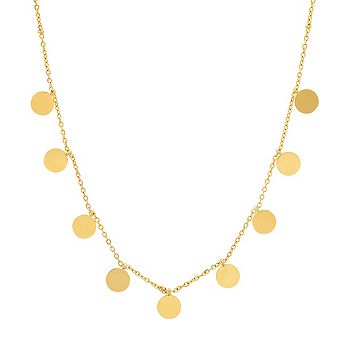 Steeltime 18" 18k gold plated stainless steel circle charms necklace