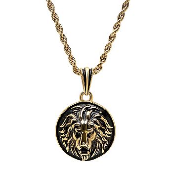 Steeltime 30" 18k gold plated stainless steel lion head mount pendant necklace