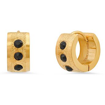 Steeltime Ladies 18k gold plated stainless steel and simulated black diamonds huggie earrings