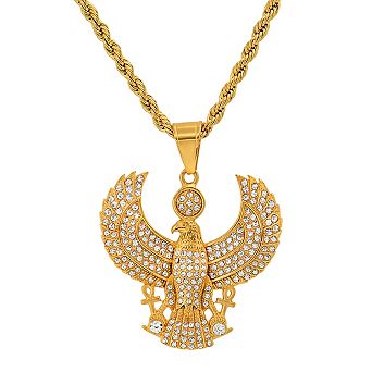 Steeltime 24" 18k Gold Plated Stainless Steel And Simulated Diamonds Eagle Pendant