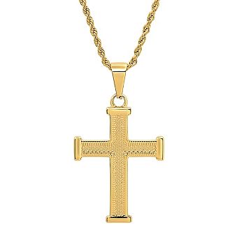 Steeltime 24" 18k gold plated stainless steel cross pendant