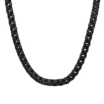 Steeltime 24" black ip stainless steel round box link necklace