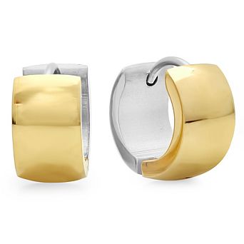 Steeltime Ladies two tone stainless steel and 18k gold plated huggie earrings