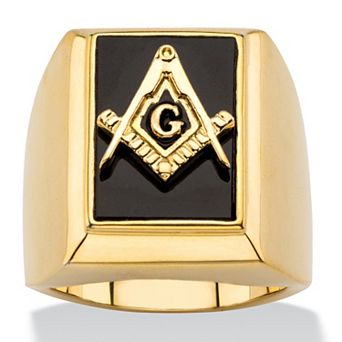 PalmBeach Jewelry Men's Genuine Black Onyx Gold-Plated Masonic Cabochon Ring