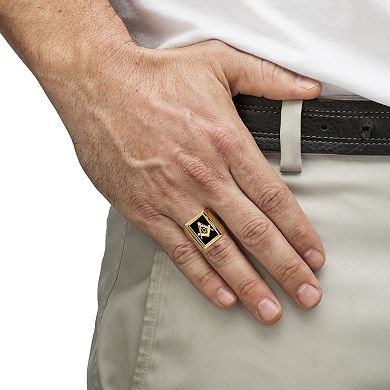 PalmBeach Jewelry Men's Genuine Black Onyx Gold-Plated Masonic Cabochon Ring