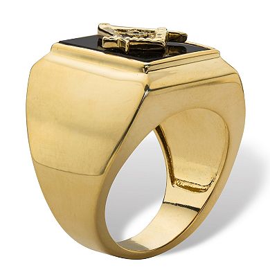 PalmBeach Jewelry Men's Genuine Black Onyx Gold-Plated Masonic Cabochon Ring