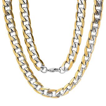 Steeltime 24" stainless steel and 18k gold plated stainless steel linear cut curb link necklace
