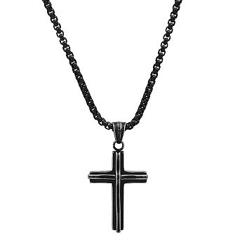 Steeltime 24" black ip stainless steel cross pendant