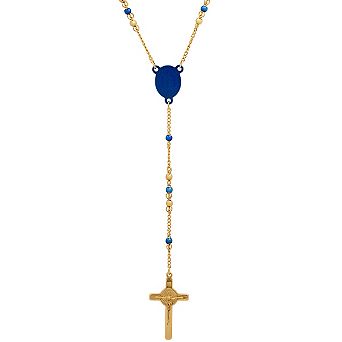 Steeltime 26" two tone blue ip and 18k gold plated stainless steel rosary