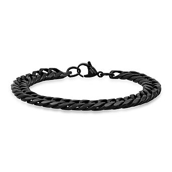Steeltime Men's black ip stainless steel cuban link chain bracelet