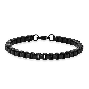 Steeltime Men's black ip stainless steel round box link bracelet