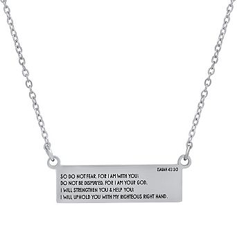 Steeltime 24" Stainless Steel Bar Id Necklace With A Isaiah 41:10 Verse