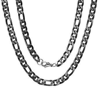 Steeltime 24" gunmetal stainless steel figaro chain link necklace