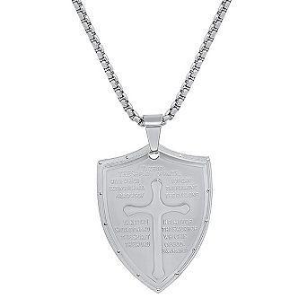 Steeltime 24" stainless steel The Shield of Feith cross pendant