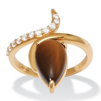 PalmBeach Jewelry Teardrop Tiger's Eye and Cubic Zirconia 14k Gold-plated Ring