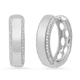 Steeltime Ladies 18k white gold plated brass simulated diamonds hoop earrings