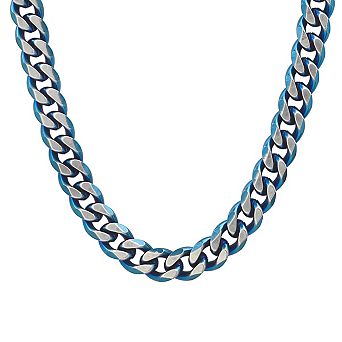 Steeltime 24" two tone stainless steel and blue ip cuban link chain necklace