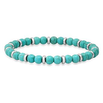 Steeltime Men's Turquoise Agate And Stainless Steel Beaded Bracelet