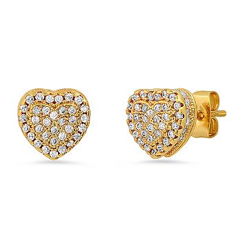 Steeltime Ladies 18k gold plated brass heart shaped simulated diamonds stud earrings