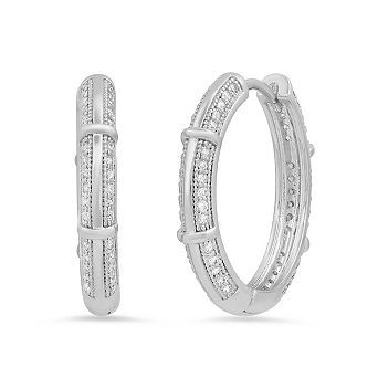 Steeltime Ladies 18k white gold plated brass simulated diamonds hoop earrings