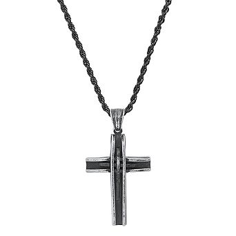 Steeltime 24" black ip stainless steel oxidized cross pendant