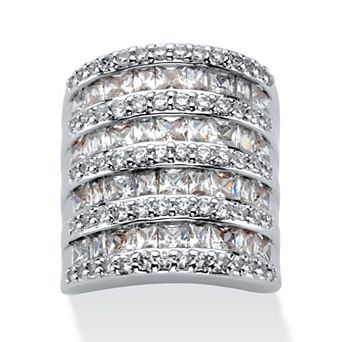 PalmBeach Jewelry 6.26 TCW Baguette-Cut and Round Cubic Zirconia Silvertone Cocktail Ring