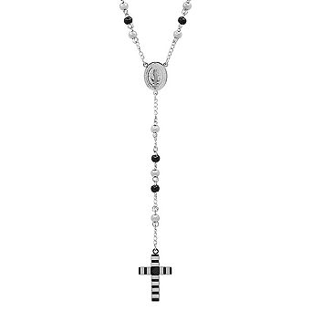 Steeltime 32" two tone 18k gold plated stainless steel and black ip rosary necklace