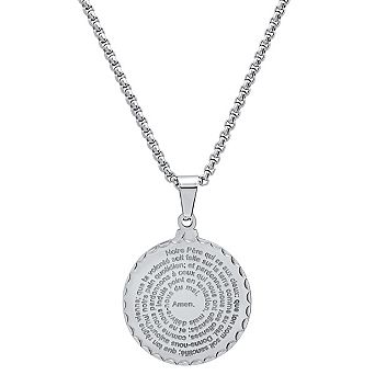 Steeltime 24" stainless steel Notre Pere french prayer round pendant