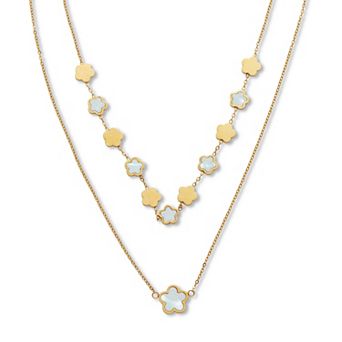 PalmBeach Jewelry Mother of Pearl Gold Ion-Plated Stainless Steel Clover Necklace 17 to 19 in