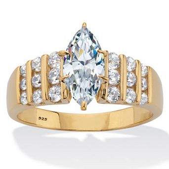 PalmBeach Jewelry 2.85 ct w Marquise Cut Cubic Zirconia Ring 14K Gold Plated .925 Sterling Silver