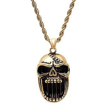Steeltime 30" 18k gold plated stainless steel ghoul skull pendant necklace