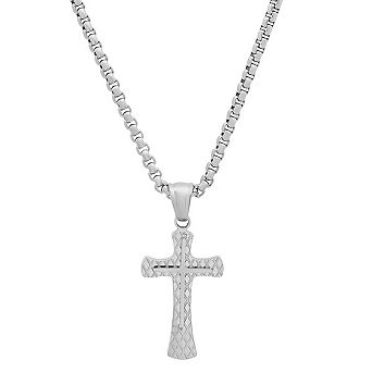 Steeltime 24" stainless steel diamond cut double cross pendant