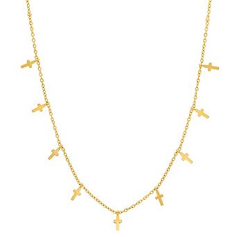 Steeltime 18" 18k gold plated stainless steel cross charms necklace