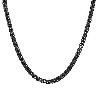 Steeltime 24" black ip stainless steel wheat chain necklace