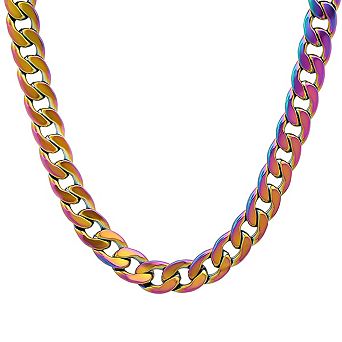 Steeltime 24" multi colored ip stainless stseel cuban link necklace