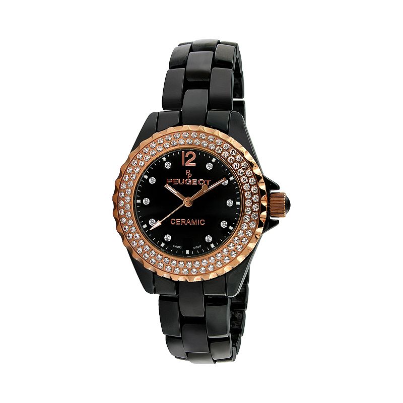 Peugeot Womens Crystal Watch - PS4892BR, Black