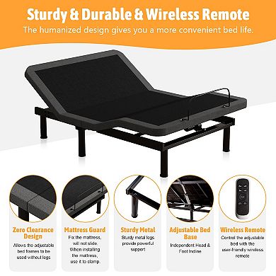 TwinXL Adjustable Bed Frame, Ergonomic Electric Bed Base with Wireless Remote and 2 USB Ports