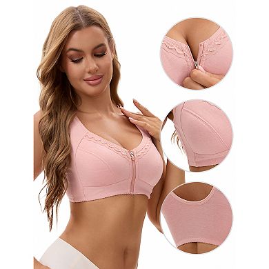2 Packs Women's Zip Front Closure Full Coverage Wirefree Tank Back Bralette Wide Straps Bras
