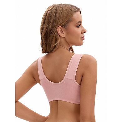 2 Packs Women's Zip Front Closure Full Coverage Wirefree Tank Back Bralette Wide Straps Bras